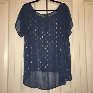 Bobeau blue sheer tunic with silver designs